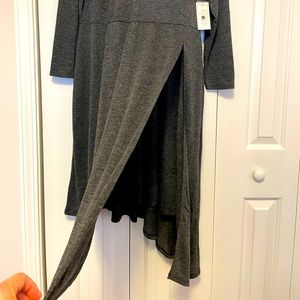 Grey wool dress. Gorgeous asymmetrical cut. 18.